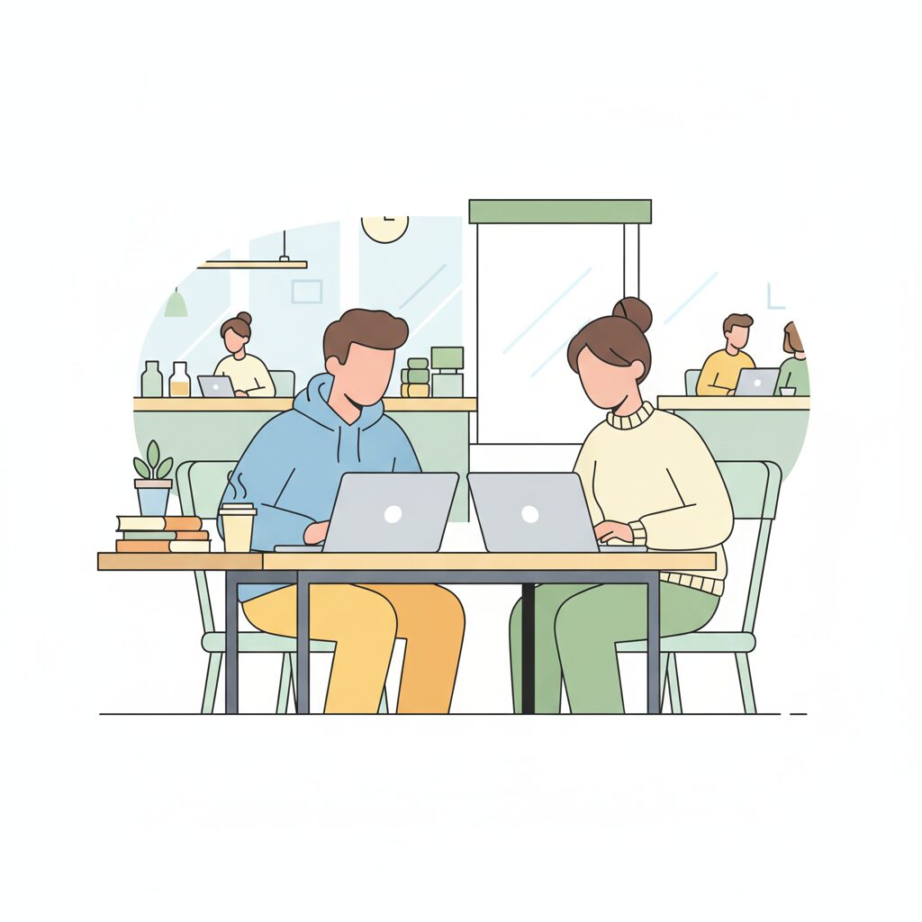 ブログに使いやすくお洒落な、パソコンで作業している大学生の画像